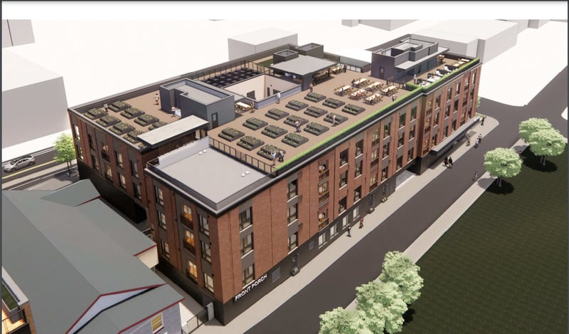 A rendering of the Front Porch on Auburn rooftop. The project is slated to open by August.