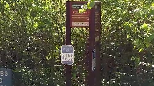 Soon Kennesaw Mountain National Battlefield Park will have nearly 23 miles - instead of 21 miles - of multi-use trails with two more miles of these trails added to connect Cobb and Marietta to the park. Shown here, these Emergency Locator Markers help quickly locate those who may be hurt or missing along the trails. (Courtesy of Cobb County)