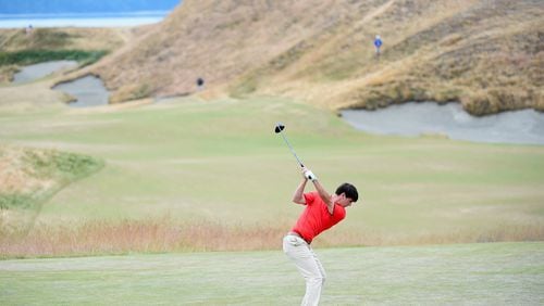 UNIVERSITY PLACE, WA - JUNE 18: Amateur Ollie Schniederjans of the United States hits a tee shot on first hole during the first round of the 115th U.S. Open Championship at Chambers Bay on June 18, 2015 in University Place, Washington. (Photo by Harry How/Getty Images)