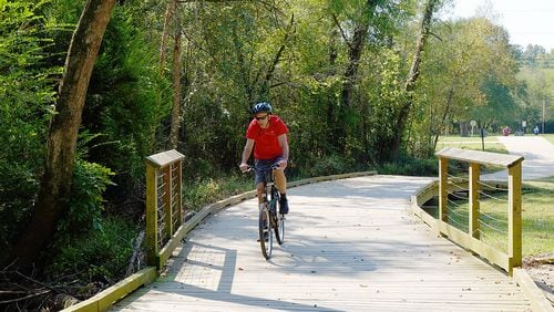 A new Georgia Tech study found bicycling-related industries generate $496 million a year and employ 4,529 people in Georgia. (Photo courtesy City of Suwanee)