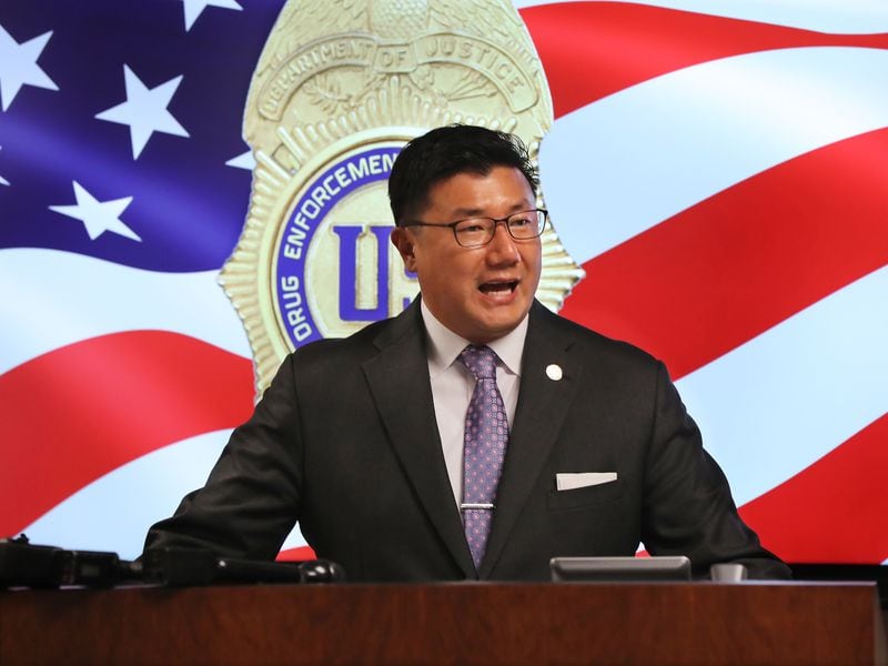 081220 Atlanta: U.S. Attorney for Northern District of Georgia (NDOGA) BJay Pak speaks during a press conference on the seizure of a mammoth quantity of 170 kilograms of heroin, multi-kilogram quantities of cocaine, multi-pound quantities of marijuana, over $1.5 “mil” in cash and 40 plus firearms on Wednesday, August 11, 2020 in Atlanta.   Curtis Compton ccompton@ajc.com