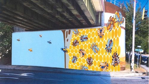 The Kirkwood mural, “Kirkwood Hive,” by artist Allen Peterson is shown as a rendering. Courtesy Atlanta councilwoman Natalyn Archibong’s office.