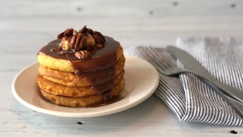 Pecan praline stack at Pancake Social