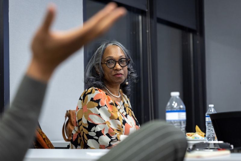 Tiffany Rogers Bussey, founding director of the Morehouse Innovation and Entrepreneurship Center, is seen at a clinic for construction businesses that is being run by the center at McCarthy Building Companies in Atlanta  on Tuesday, February 20, 2024. (Arvin Temkar / arvin.temkar@ajc.com)
