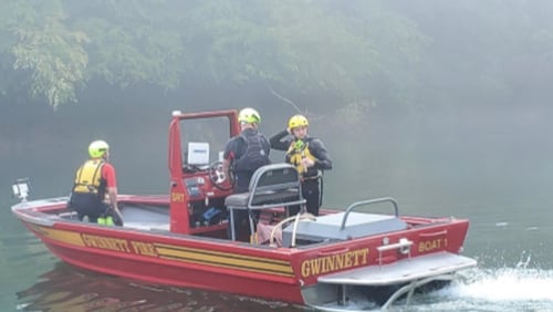Gwinnett County's Swiftwater Rescue Team pulled a mother and her daughter from the Chattahoochee River after they became stranded by fierce currents below Buford Dam on Sunday.