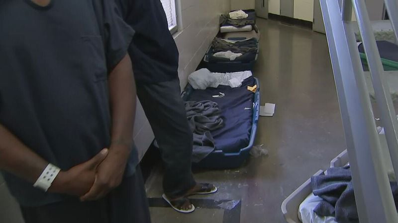 Hundreds of Fulton County Jail detainees currently sleep on mattress cots on the floor.