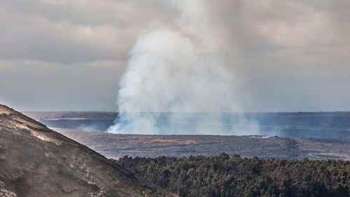 Smokey sulfur dioxide rises from Halema’uma’u Crater, home of the volcano goddess Pele, in the Kilauea caldera, Volcano National Park, near Hilo, Big Island, Hawaii. (Steve Haggerty/TNS)