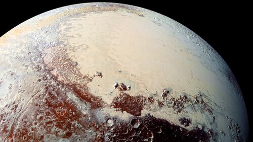 This high-resolution image captured by NASA’s New Horizons spacecraft shows the bright expanse of the western lobe of Pluto’s “heart,” or Sputnik Planitia, which is rich in nitrogen, carbon monoxide and methane ices.