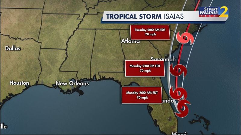 Hurricane Isaias has strengthened slightly as it inches up the Florida coast.