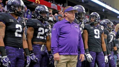 Texas Christian head coach Gary Patterson prepares to lead his team onto the field against Stanford in the Valero Alamo Bowl at the Alamodome in San Antonio, Texas, on December 28, 2017. (Rodger Mallison/Fort Worth Star-Telegram/TNS)