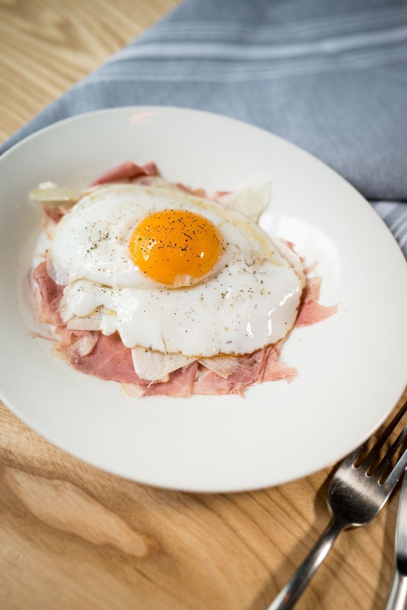Cast Iron offers a three-ingredient app done right: white asparagus, smoked duck breast, and duck egg. CONTRIBUTED BY MIA YAKEL