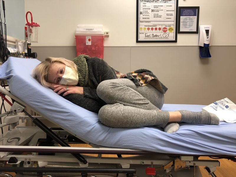 Ellie Jordan waiting to be tested for coronavirus at Emory Saint Joseph’s emergency room. Photo courtesy of JD Jordan