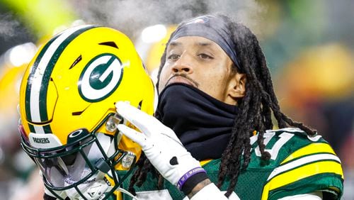 Green Bay Packers cornerback Kevin King (20) warms up before an NFL football game against the Minnesota Vikings Sunday, Jan 2. 2022, in Green Bay, Wis. (AP Photo/Jeffrey Phelps)