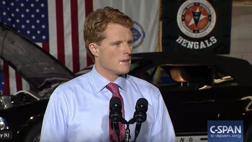A screenshot of U.S. Rep. Joe Kennedy III, D-Mass., as he delivered Democrats' State of the Union rebuttal in 2018. Courtesy of C-SPAN.