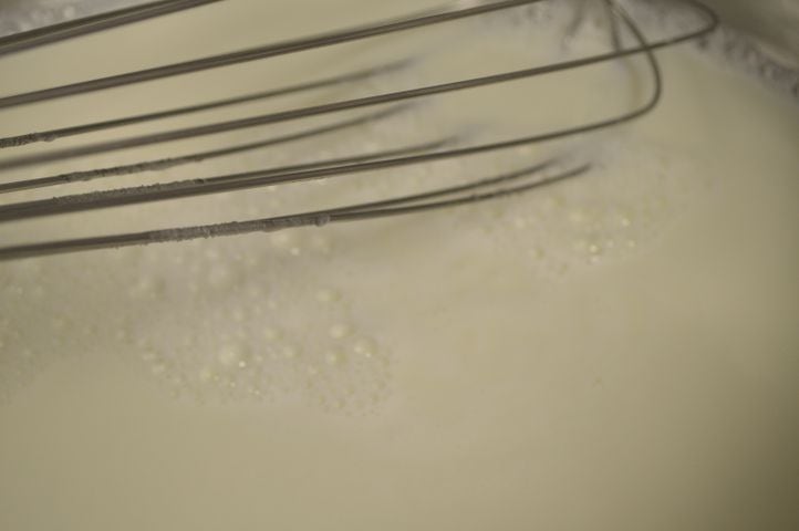 When the milk/sugar mixture begins to boil, add the corn starch mixture and cook 5 more minutes, whisking constantly