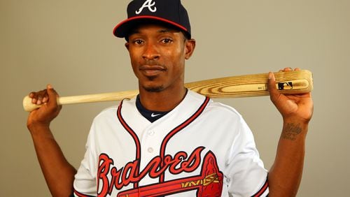 Braves outfielder B.J. Upton poses for a portrait during Braves Media Day at spring training on Monday, Feb. 24, 2014, in Lake Buena Vista, FL.
