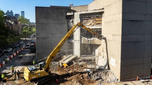 Demolition of the Edge Center is underway at Georgia Tech.