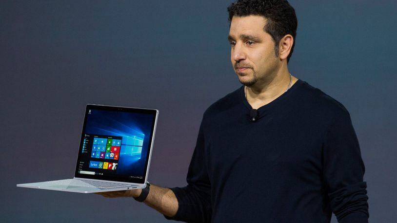 Microsoft Corporate Vice President Panos Panay introduces a new laptop titled the Microsoft Surface Book at a media event for new Microsoft products on October 6, 2015 in New York City. Microsoft also unveiled a virtual reality head set titled the HoloLens, a phone titled the Lumia 950, a tablet titled the Surface Pro 4 and a biometrics wristband titled the Band 2. (Photo by Andrew Burton/Getty Images)