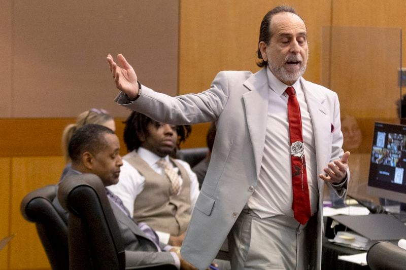 Defense lawyer Drew Findling speaks during the plea deal of Atlanta rapper YFN Lucci, whose real name is Rayshawn Bennett. Bennett pleaded guilty to a single gang charge on Tuesday, January. 23, 2024.