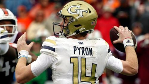 Will Georgia Tech quarterback Zach Pyron be behind center in the 2024 season? Georgia Tech’s 2024 football schedule has been adjusted slightly. The Yellow Jackets will now play VMI instead of Austin Peay as their FCS opponent, with the game still taking place Sept. 14 at Bobby Dodd Stadium. (Matt Gentry file photo /The Roanoke Times via AP)