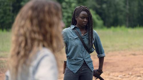 Danai Gurira as Michonne, Nadia Hilker as MagnaÂ - The Walking Dead _ Season 9, Episode 7 - Photo Credit: Gene Page/AMC