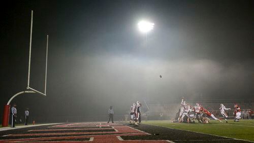 The Allatoona Buccaneers kick a field goal in the first half of Friday's state playoff game against Gainesville at Allatoona. (Daniel Varnado/Special)