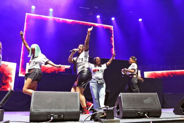 Some of the Hot 107.9 team at its annual Birthday Bash ATL. The sold-out concert took place Saturday, June 17, 2023, at State Farm Arena. Credit: Robb Cohen for the Atlanta Journal-Constitution