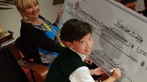 Brandon Won, 10, recently donated $1,500 to the Gwinnett Medical Center Foundation in honor of the doctors and staff treating his grandmother for cancer. (Credit: Gwinnett Medical Center Foundation)