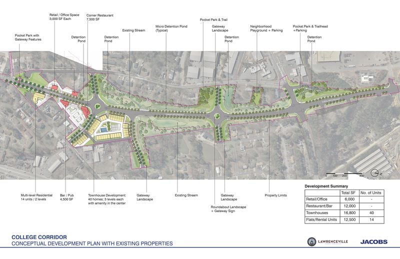 A map of the College Corridor. City officials hope to attract redevelopment in the area, adding new single-family and townhouses in the next couple of years along the new Collins Hill Extension. (Courtesy City of Lawrenceville)