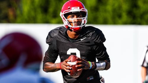 Georgia quarterback D'Wan Mathis during the Bulldogs’ practice session Monday, Sept. 21, 2020, in Athens. The Bulldogs have yet to announce their starting quarterback. (Tony Walsh/UGA Sports)