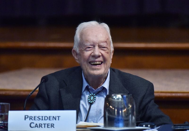 Former President Jimmy Carter, shown at a Carter Center forum last month, returned Sunday, November 2, 2019, to teaching Sunday school at his hometown church in Plains less than two weeks after fracturing his pelvis in a fall. (Hyosub Shin / Hyosub.Shin@ajc.com)