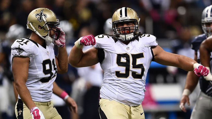 Former Saints defensive tackle Tyeler Davison (95) set to visit the Falcons, according to NFL Media. Photo by Stacy Revere/Getty Images