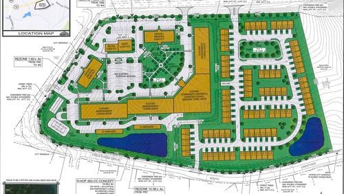 The mixed-use senior citizen development to be called The Villas at Crestview will include retail and restaurant space, medical buildings, 225 independent living units, 55 assisted living units, 24 memory care units and 85 single-family townhomes for those 55 and older on land along Highway 78. Courtesy City of Snellville