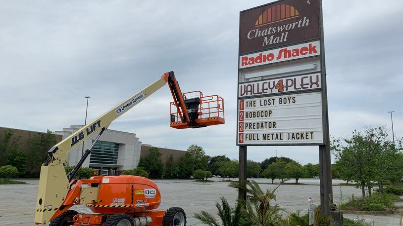 The movie "Secret Headquarters" built a fake mall marquee with films from the summer of 1987. Photo from spring 2021 at Gwinnett Place mall. RODEY HO/rho@ajc.com