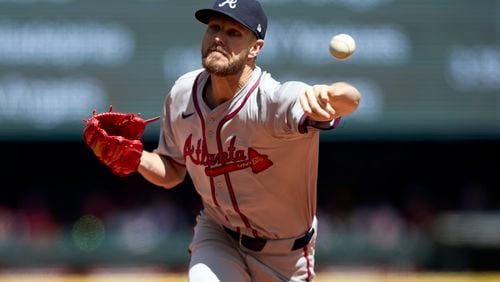 Braves pitcher Chris Sale throws to a Mariners batter during the second inning of a baseball game, Wednesday, May 1, 2024, in Seattle. (AP Photo/John Froschauer)