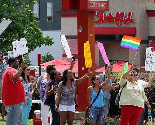 'Kiss-in' at Chick-fil-A restaurants, Friday, August 3, 2012