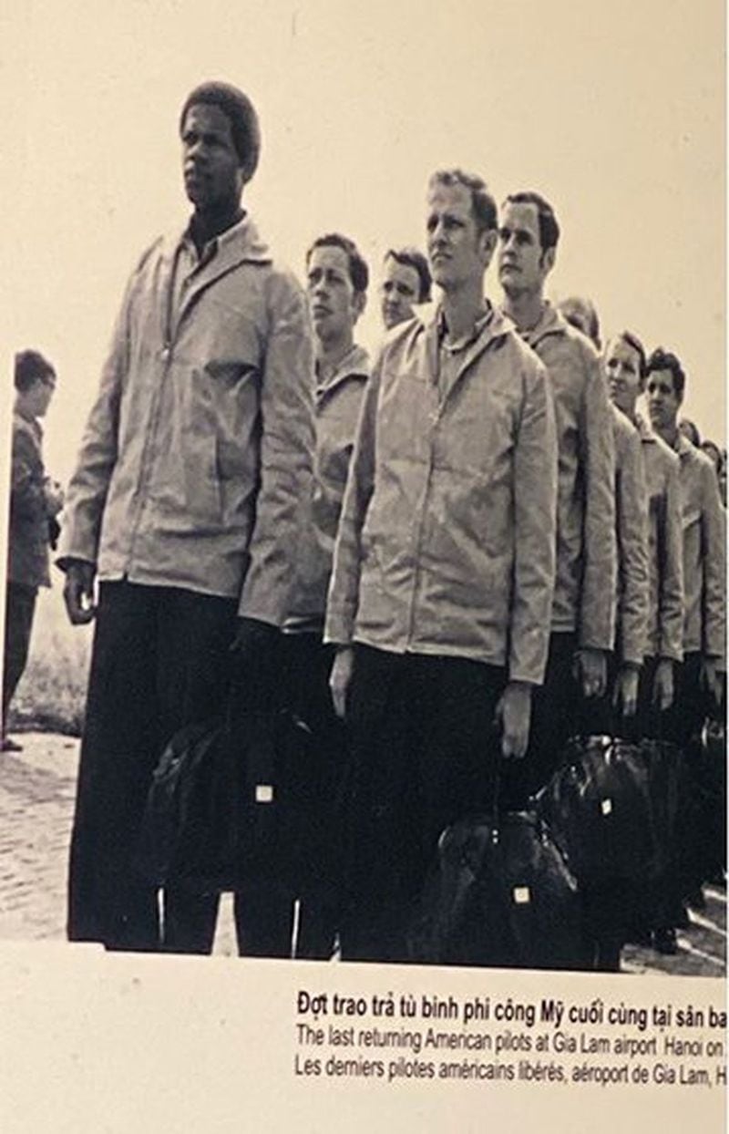 Lt. Col. James W. Williams (leading the line on the left) on the day he was released from the Hanoi Hilton, where he was a POW, in 1973.