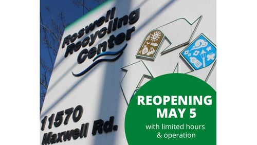 The Roswell Recycling Center reopens Tuesday, May 5, with limited hours and operations. CITY OF ROSWELL