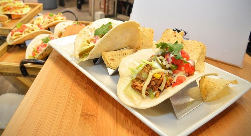 Food options will be plentiful at the new Mercedes-Benz Stadium. One seller of tacos, such as these with barbacoa beef or ancho chicken, will be Fresh Mex in Section 123. CHRIS HUNT / SPECIAL
