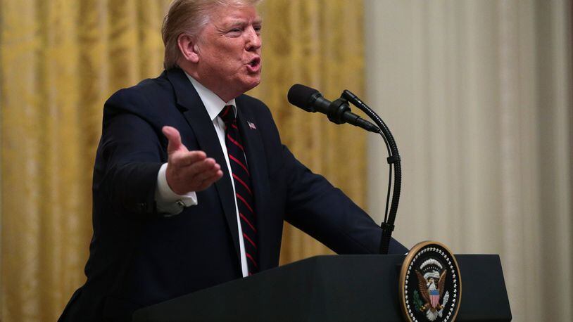 WASHINGTON, DC - OCTOBER 16:  U.S. President Donald Trump speaks during a joint news conference with President Sergio Mattarella of Italy in the East Room at the White House October 16, 2019 in Washington, DC. President Trump is hosting President Mattarella at the White House today with an Oval Office meeting, a joint news conference and an evening reception.  (Photo by Alex Wong/Getty Images)