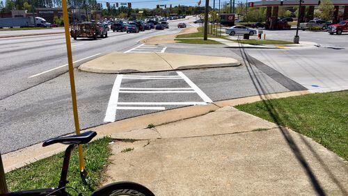 Tom Bigelow is happy that Cobb County officials quickly got this busy intersection fixed to be more pedestrian friendly. Photo/Tom Bigelow.