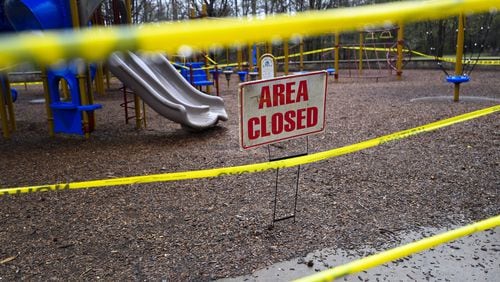 Due to the coronavirus COVID-19, the playground at Gwinnett County Parks and Recreation Jones Bridge Park is closed, Tuesday, March 24, 2020, in Peachtree Corners. (Contributed by John Amis)