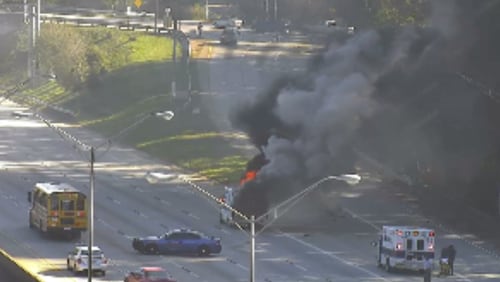 The burning ambulance was on I-20 East in DeKalb County.