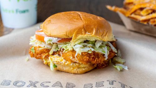 A chicken sandwich from the menu of Boxcar Betty's. / Courtesy of Boxcar Betty's