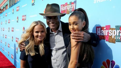 Kenny Leon, (center), is the keynote speaker at this year’s AJC Decatur Book Festival. He is seen here with actress Kristin Chenoweth (left) and singer/actress Ariana Grande who worked with Leon in 2016 on a live television presentation of the musical “Hairspray.”  The musical aired in 2016.  RYON HORNE/RHORNE@AJC.COM