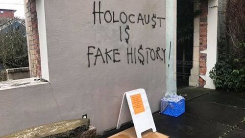 Graffiti found at a Seattle synagogue. (Photo: Joanna Small/Facebook)