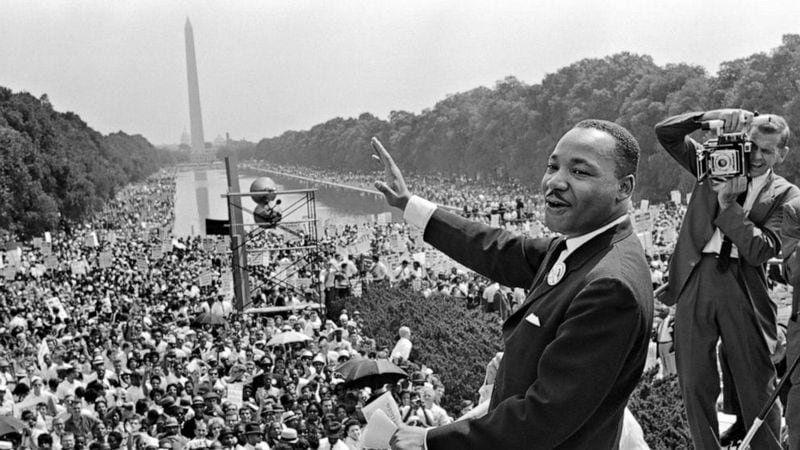 Dr. Martin Luther King Jr. at the "March on Washington for Jobs and Freedom" in which he gave his "I Have a Dream" speech on the Mall in Washington on Aug. 28, 1963.