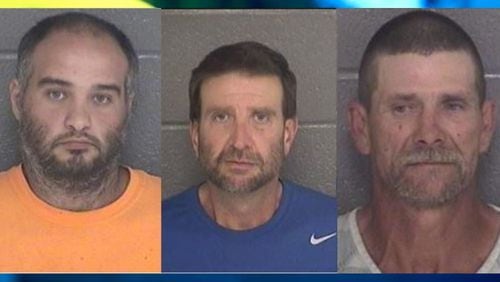 David Ryan Steeley (from left), Jason Eric Bramlett and Jeffrey Clayton Yancey face 43 child sex crimes charges between them. (Credit: Barrow County Sheriff's Office)