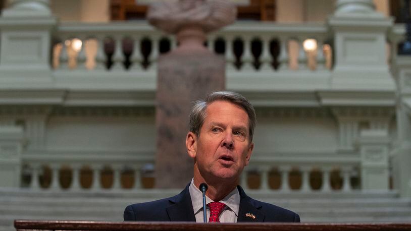 Gov. Brian Kemp faces the possibility of two tough contests to win reelection next year. One would be against Democrat Stacey Abrams, who launched her campaign on Wednesday. The other would be from former Republican U.S. Sen. David Perdue, who is considering a challenge against Kemp in the GOP primary. (Alyssa Pointer/Atlanta Journal Constitution)