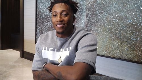 Lecrae, a Houston native who has lived in Atlanta since 2009, shared some inspirational words for the Atlanta Falcons. Photo: Melissa Ruggieri/AJC